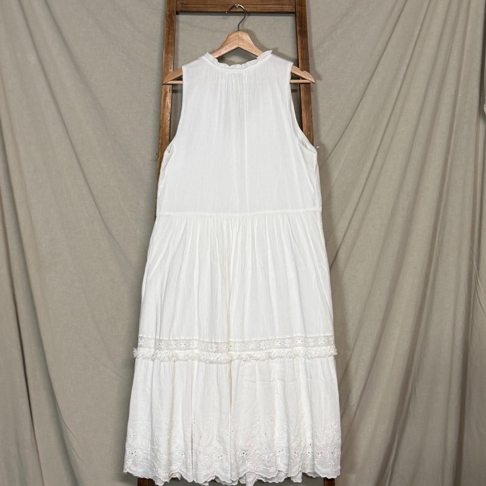Johnny Was Jade Ziva Tiered Dress White Eyelet Lace Women's Size L - Picture 3 of 8